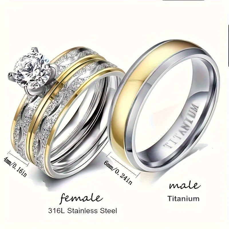 1 fashionable and romantic couple wedding matching ring, suitable for her 2-piece set and his 1-piece - fashionable, durable, low allergenic, timeless design, perfect symbol of long-lasting love