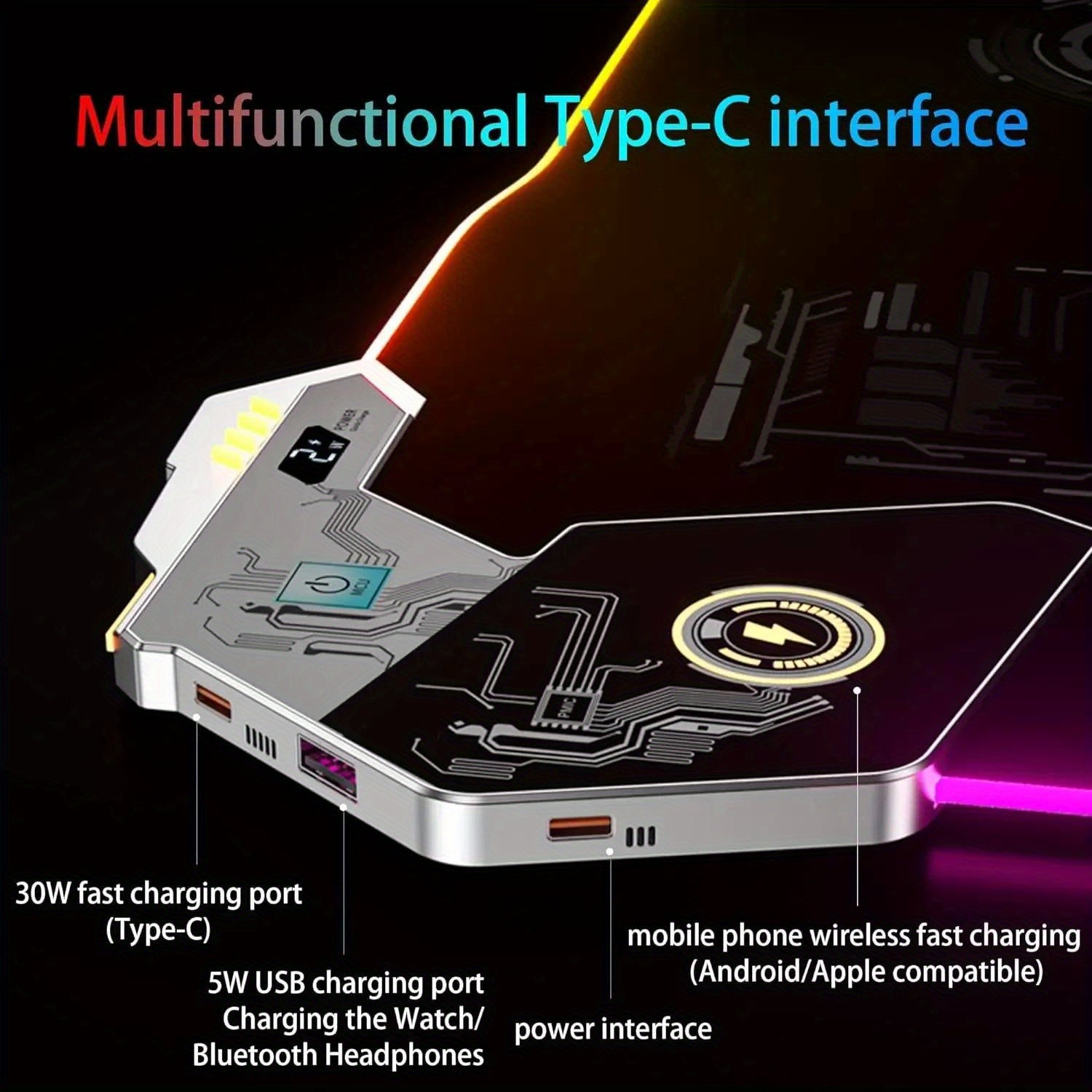Mouse Pad Mobile Wireless Charger, Mouse Pad, Illuminated RGB, Extra Large, Thick, Non Slip Desk, Computer, Student Laptop, Keyboard Pad, Desk Pad, Game Pad, Large Mousepad, Extra Large Gaming Mouse Pad, Printed Mouse Pad, Fu