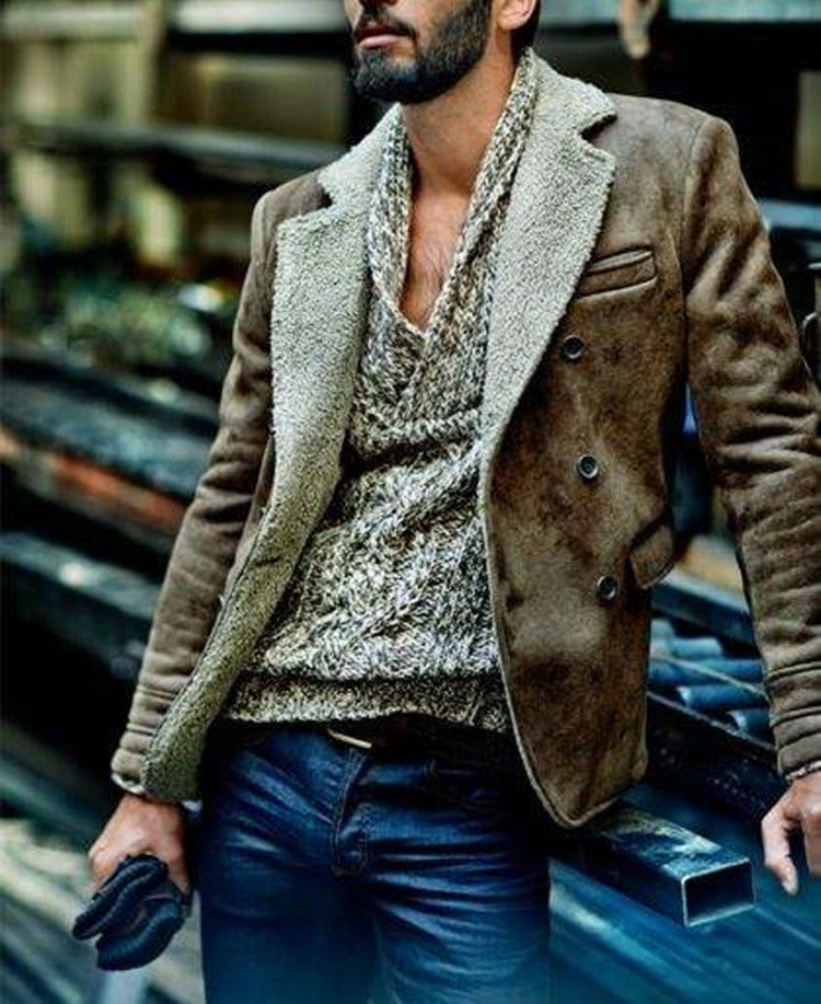 Men'S Luxury Fur-Trimmed Jacket - All-Season Warm Coat with Lining, Classic Collar & Button Closure, Mature Style Winter Outerwear for Formal & Casual Occasions, Durable & Easy-Care (Regular Fit) - European-Inspired Men'S Out