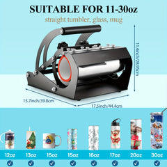 Tumbler Heat Press Machine for 20oz-30oz Sublimation Blanks Tumblers Press, 11-16oz Mug Press with Sublimation Paper Heat Tape & Gloves, Coffee Mugs Cup Press Glass Water Bottle DIY Heat Transfer
