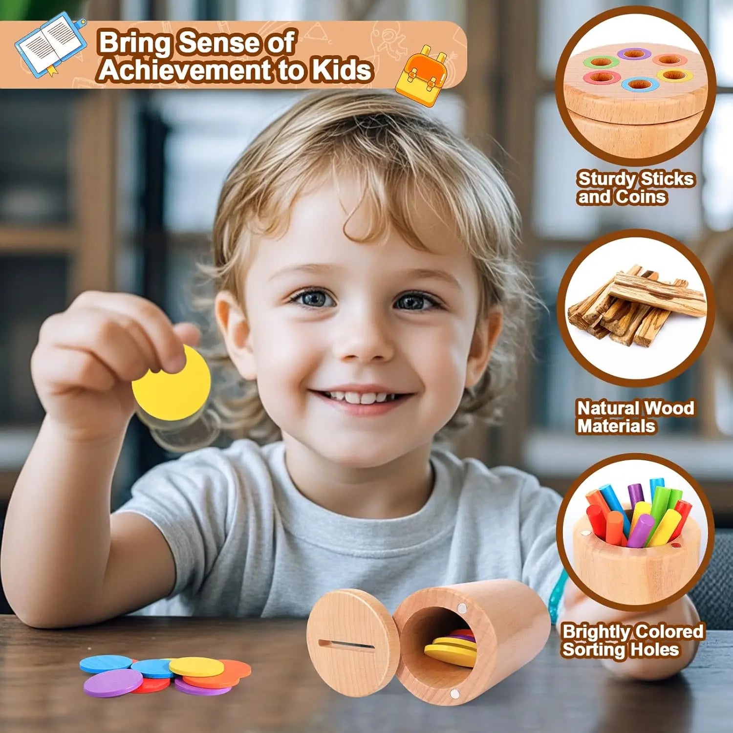 Jouets Montessori pour tout-petits en bois 3 en 1, tasse de tri de couleurs, jouet éducatif précoce, forme assortie, jouet à motricité Fine, Puzzle, cadeaux