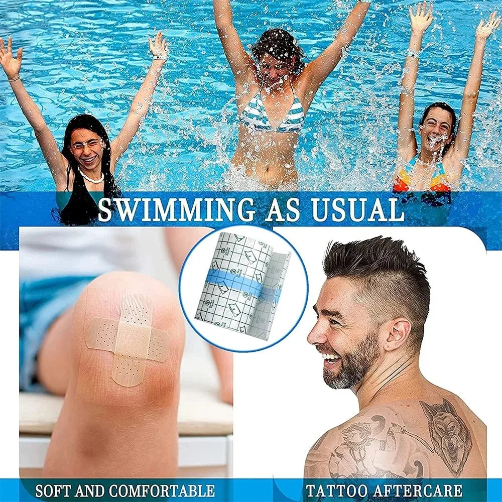 Waterproof PU film, adhesive bandage for aftercare, skin protection, healing, tattoo repair.