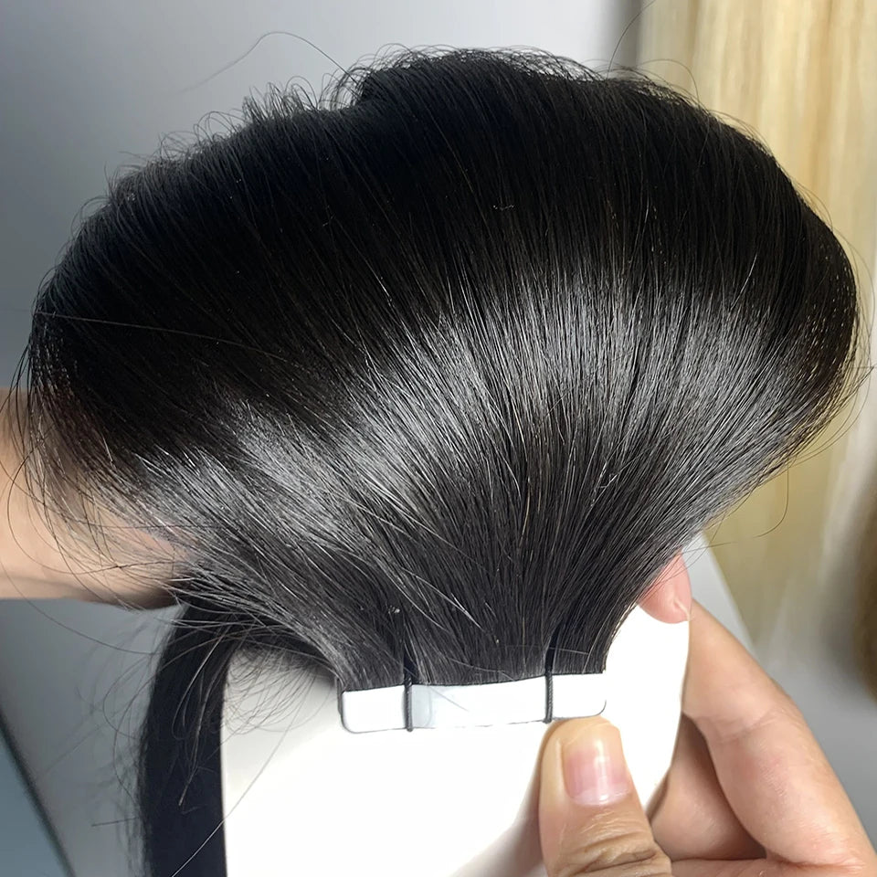 Bande dans les Extensions de cheveux humains droits Extensions adhésives de cheveux brésiliens trame de peau noir brun 100% vrais cheveux humains pour les femmes