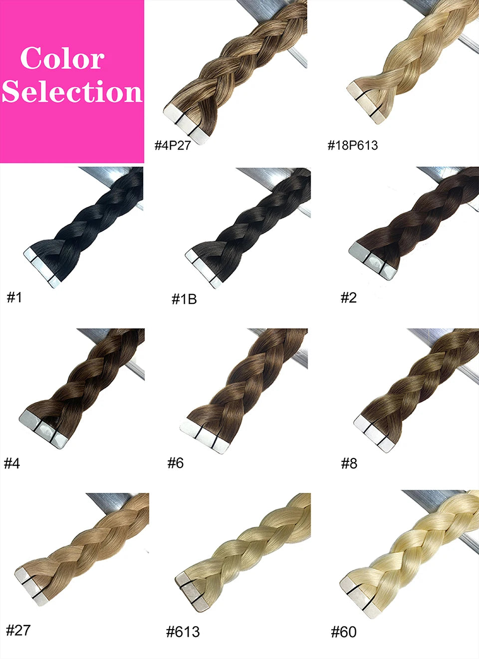 Bande dans les Extensions de cheveux humains droits Extensions adhésives de cheveux brésiliens trame de peau noir brun 100% vrais cheveux humains pour les femmes