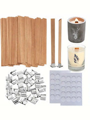 Kit de fabrication de bougies DIY, ensemble de 60 pièces avec mèches en bois naturel, supports métalliques et points de colle pour l'artisanat