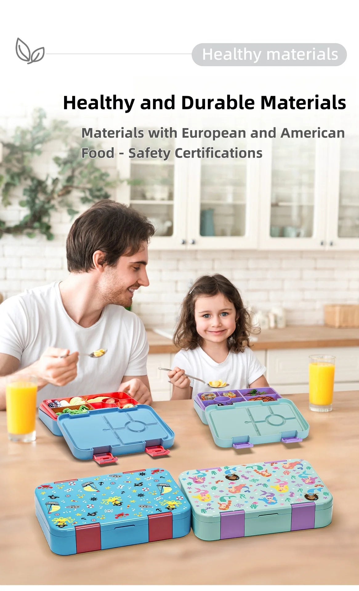 Boîte à lunch Bento pour enfants avec 4/6 compartiments, récipient alimentaire sans BPA, passe au micro-ondes et au lave-vaisselle pour les repas, l'école