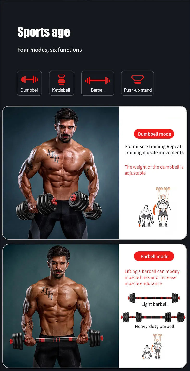 Ensemble d'haltères à poids réglable 4 en 1 22 lb – Équipement de gymnastique domestique multifonction pour hommes et femmes – Haltère convertible, Kettlebell
