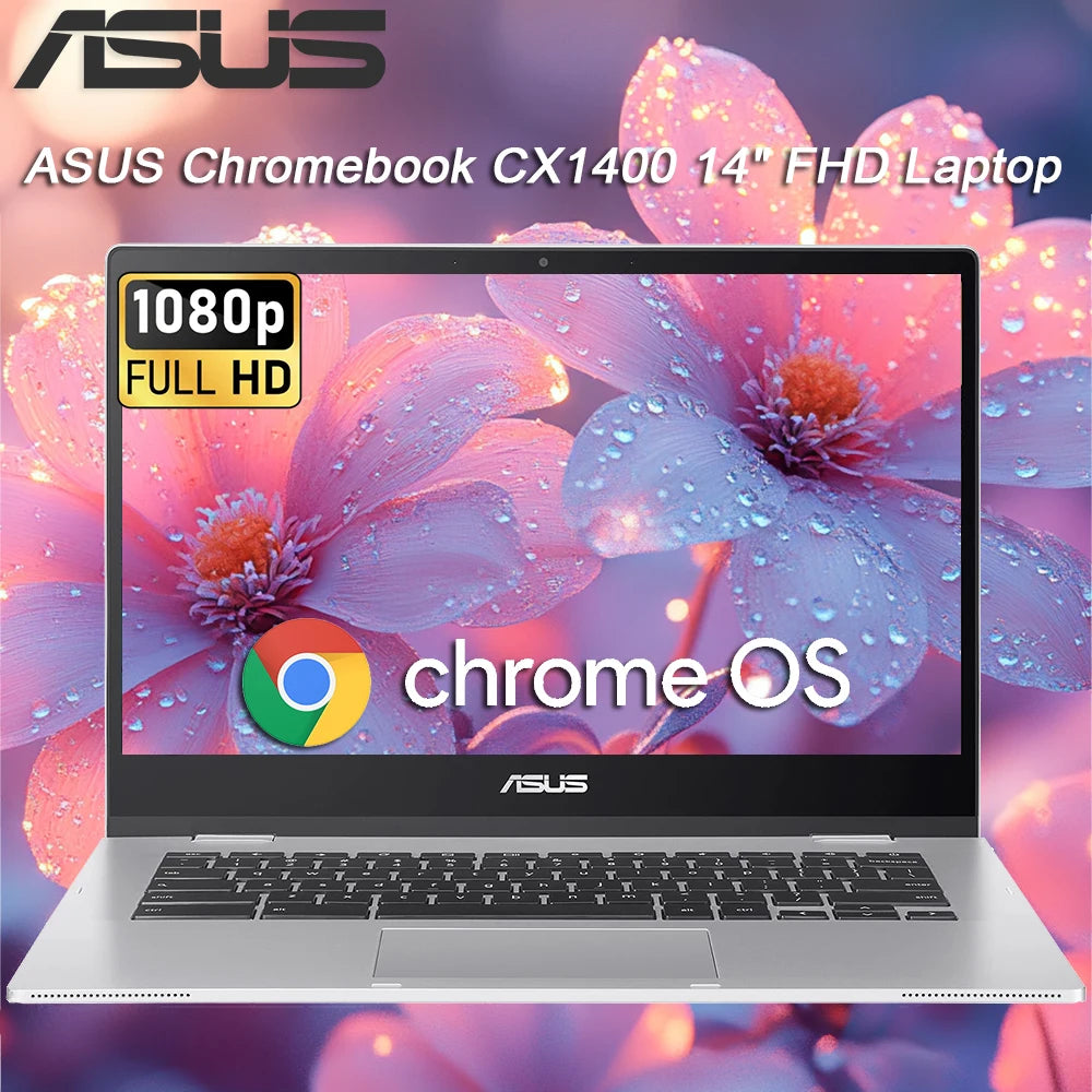 Ordinateur portable ASUS Chromebook CX1400 FHD 14", Intel Celeron N4500, 4 Go de RAM, jusqu'à 320 Go de stockage (64 Go eMMC + 256 Go Micro SD), Chrome OS