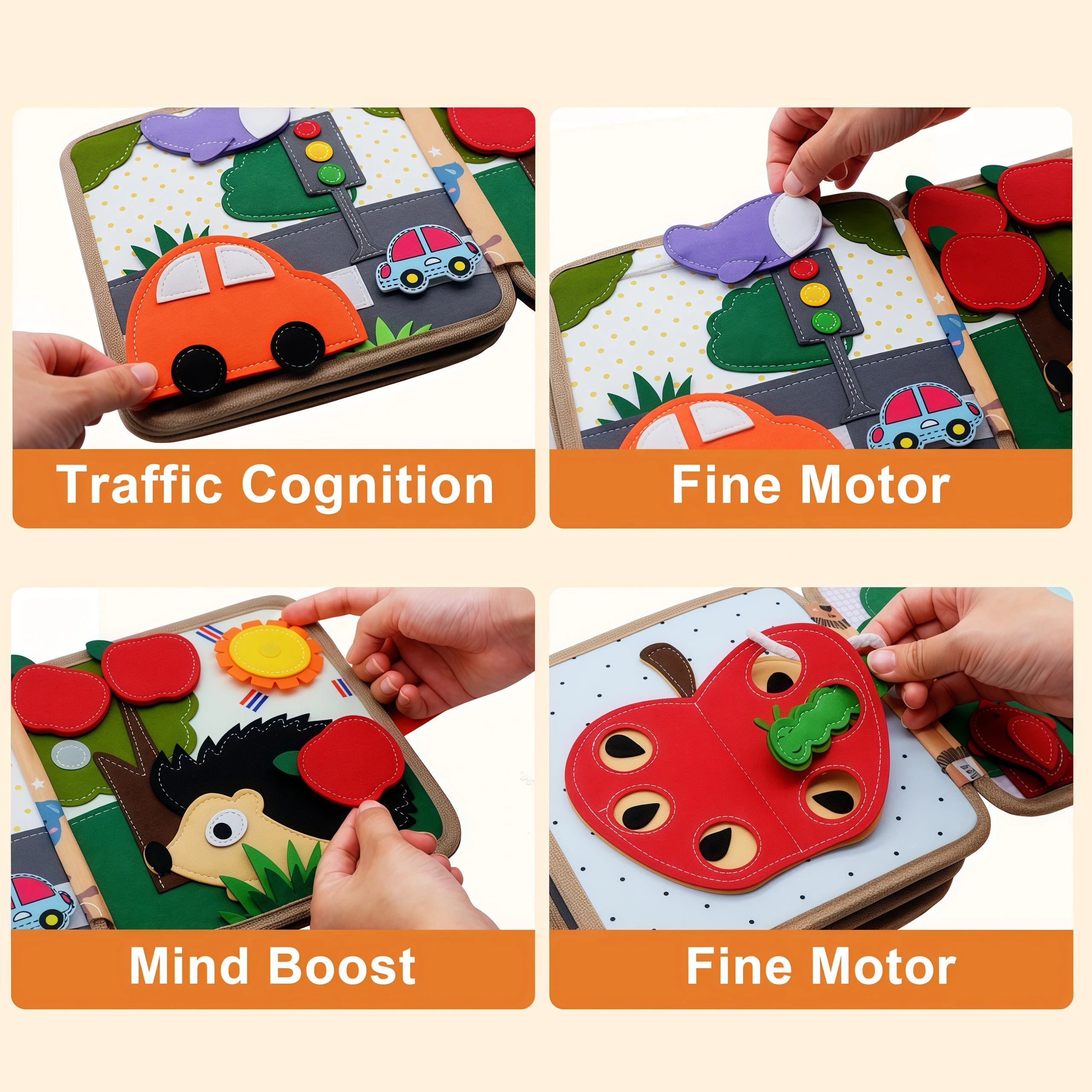 Livres silencieux Montessori pour les tout-petits, livre d'activités douces, livre en tissu feutré, jouet de voyage sensoriel avec activités d'apprentissage