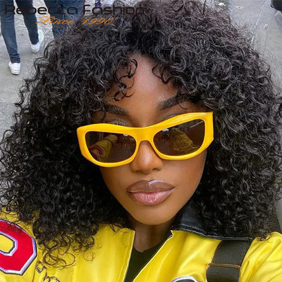 Perruques de cheveux humains Pixie Cut Bob avec frange pour femme, perruque pleine machine bouclée, surbrillance, couleur blond miel, court, caution