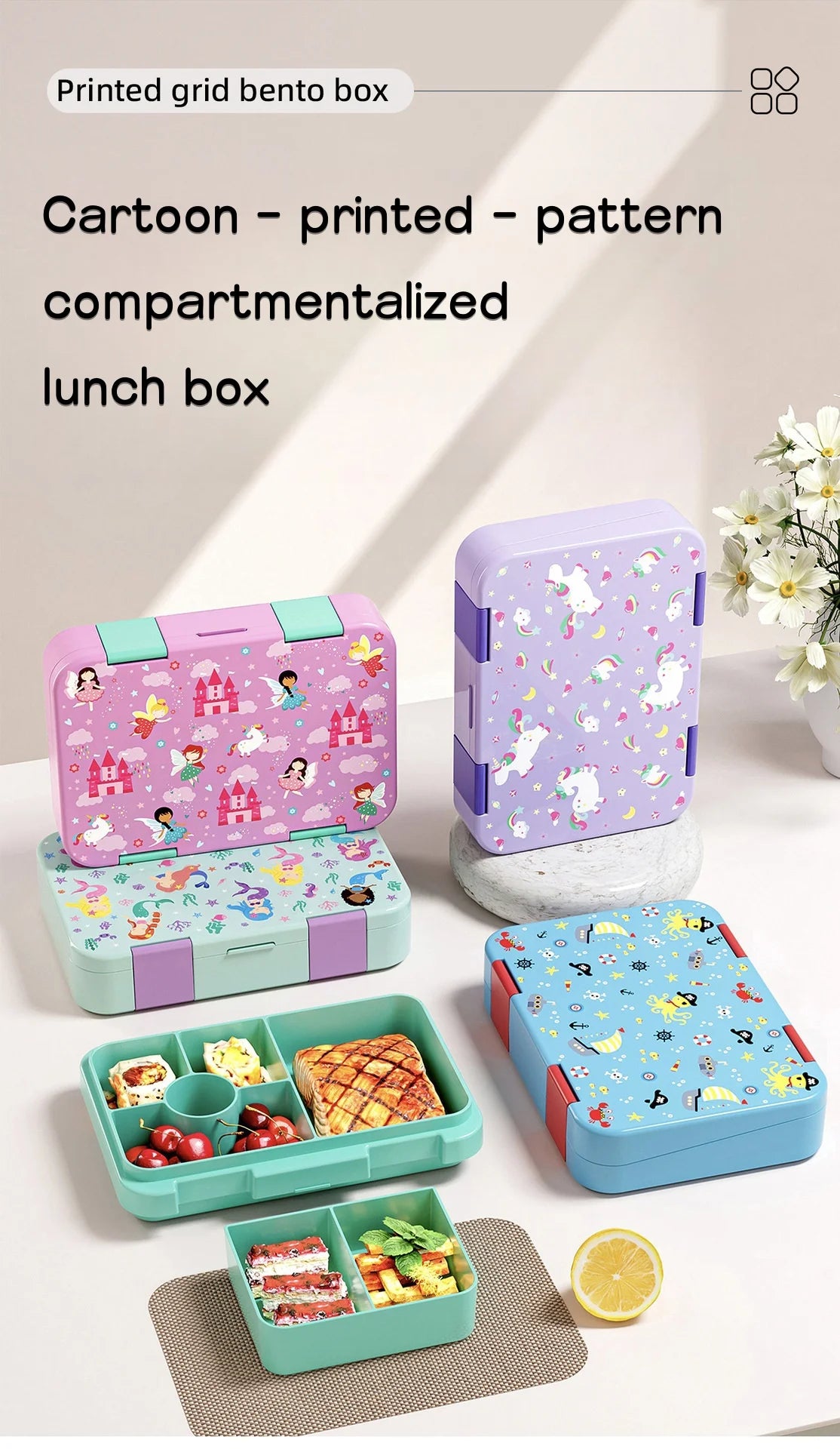 Boîte à lunch Bento pour enfants avec 4/6 compartiments, récipient alimentaire sans BPA, passe au micro-ondes et au lave-vaisselle pour les repas, l'école