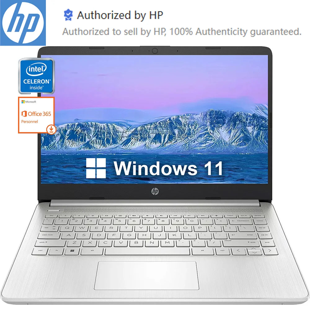 HP plus récent ordinateur portable professionnel 14 pouces, Intel Celeron N4120, jusqu'à 16 Go de RAM, 384 Go de stockage (128 Go d'eMMC + 256 Go Micro SD), 1 Anus Office 365, Argent
