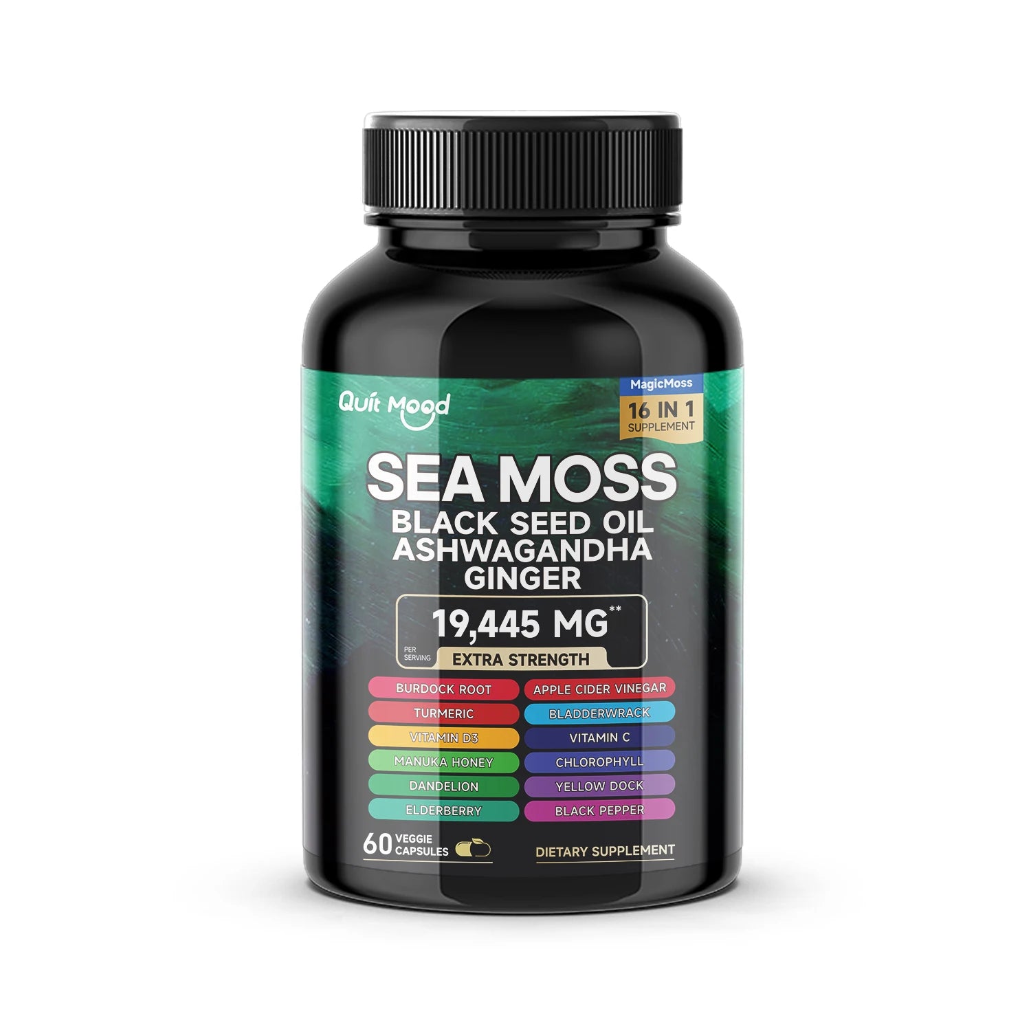Mousse de mer et shilajit Bundle 120 gélules, avec seamos, huile de pépins noirs, Ashwagandha, gingembre, racine de bardane, curcuma, Pepp noir
