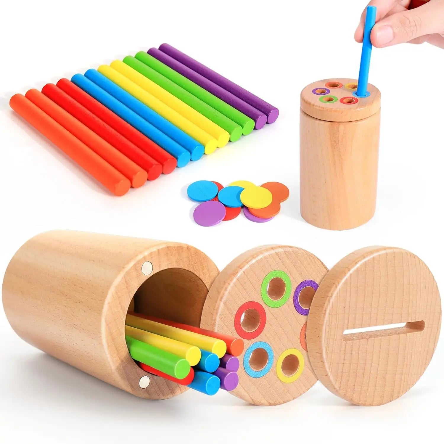 Jouets Montessori pour tout-petits en bois 3 en 1, tasse de tri de couleurs, jouet éducatif précoce, forme assortie, jouet à motricité Fine, Puzzle, cadeaux