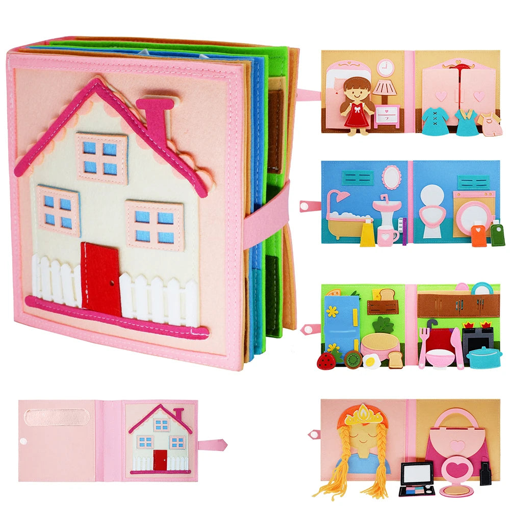 Livres silencieux Montessori pour les tout-petits, livre d'activités douces, livre en tissu feutré, jouet de voyage sensoriel avec activités d'apprentissage