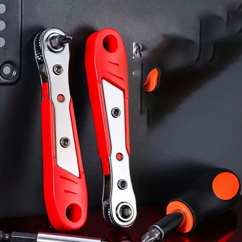 Steel screwdriver with forward/reverse ratchet, right-angle tool for tight spaces, motorcycle and car repair kit