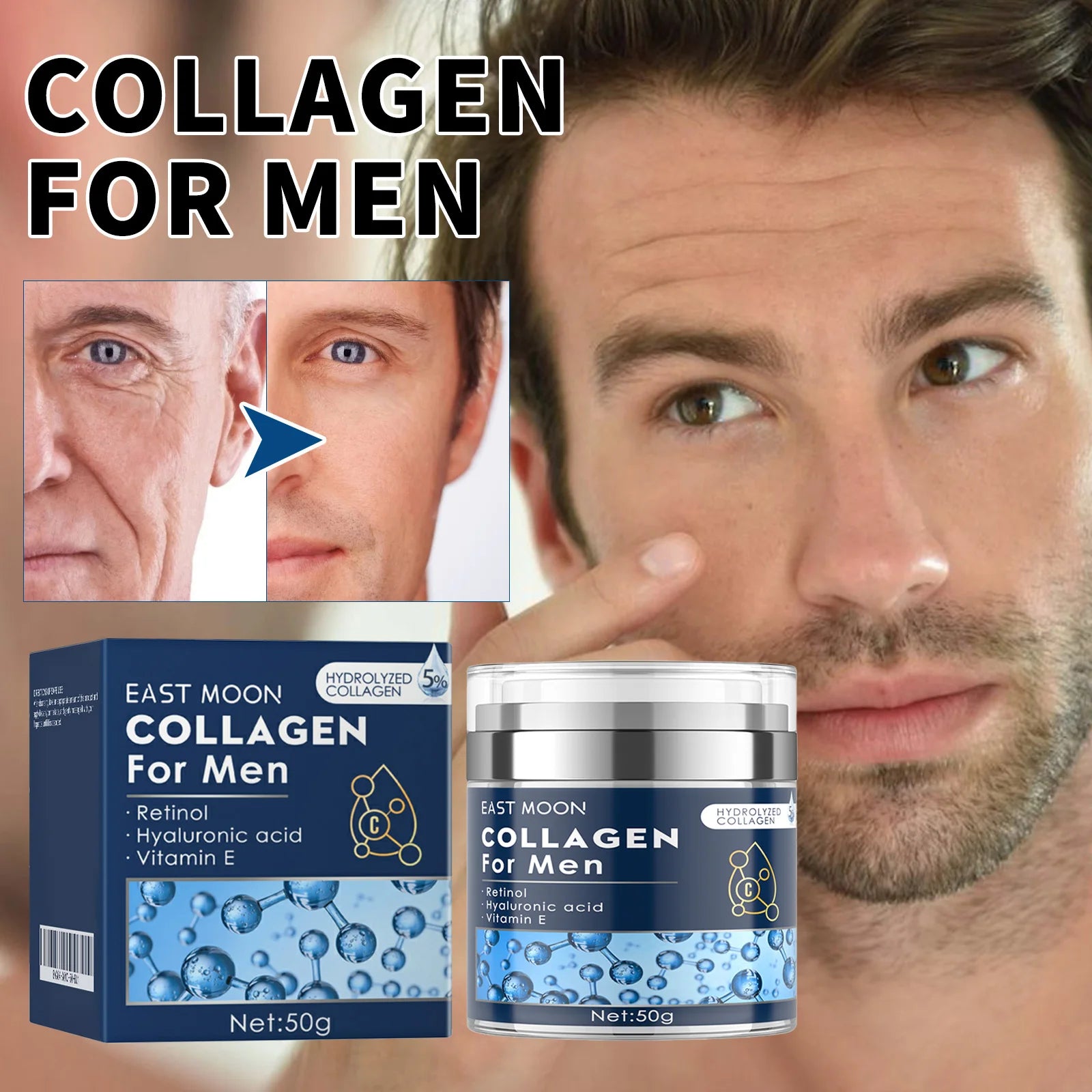 East Moon 50g collagène hommes crème Anti-rides hydratant pour le visage raffermissant Lifting cou peau lisse instantanée crème nourrissante pour le visage