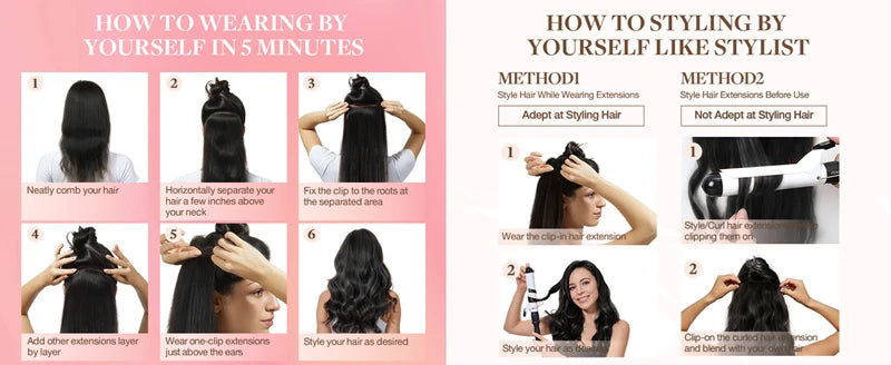 Pince à cheveux humains droite dans les Extensions de cheveux 100% non transformés pleine tête cheveux vierges brésiliens couleur noire naturelle 8 pièces avec 120G