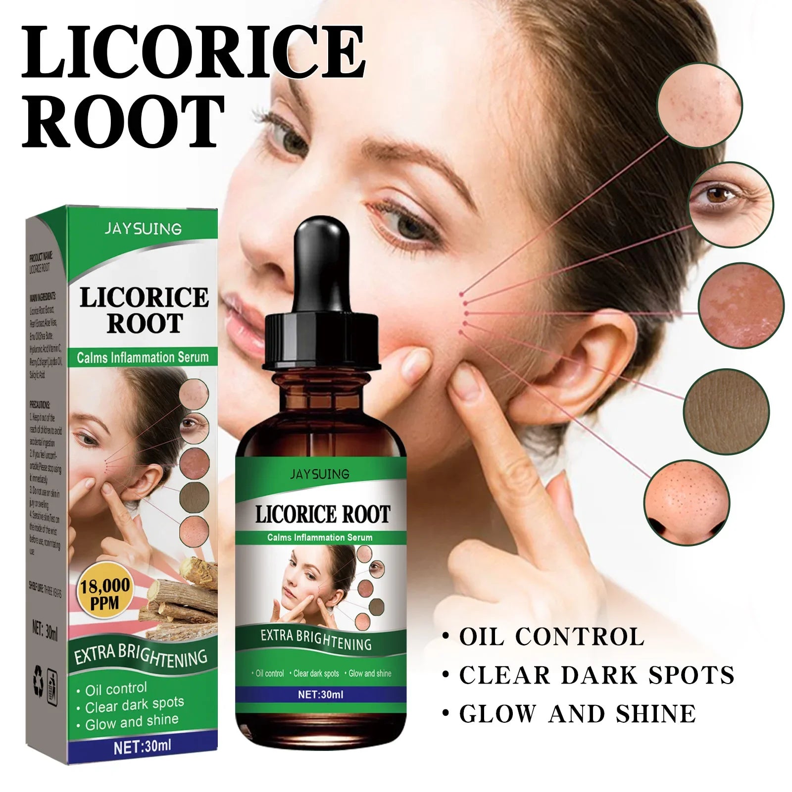 Sérum pour le visage, rétrécissement des pores, extrait de racine de réglisse, huile essentielle, Anti-acné, contrôle de l'huile des rides, points noirs, liquide, soin du visage