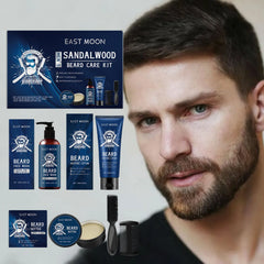 East Moon 1 ensemble hommes bois de santal ensemble de soins de barbe nourrir barbe hydratante barbe propre épaissir barbe style Kit de soins de barbe pour hommes
