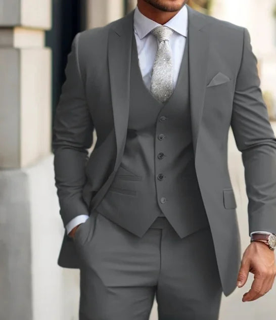 Zones Me-Costume Slim Fit pour Homme, Tenues de Mariage Formelles, Gris, Veste 3 Pièces, Pantalon avec GlabtMade, 2024