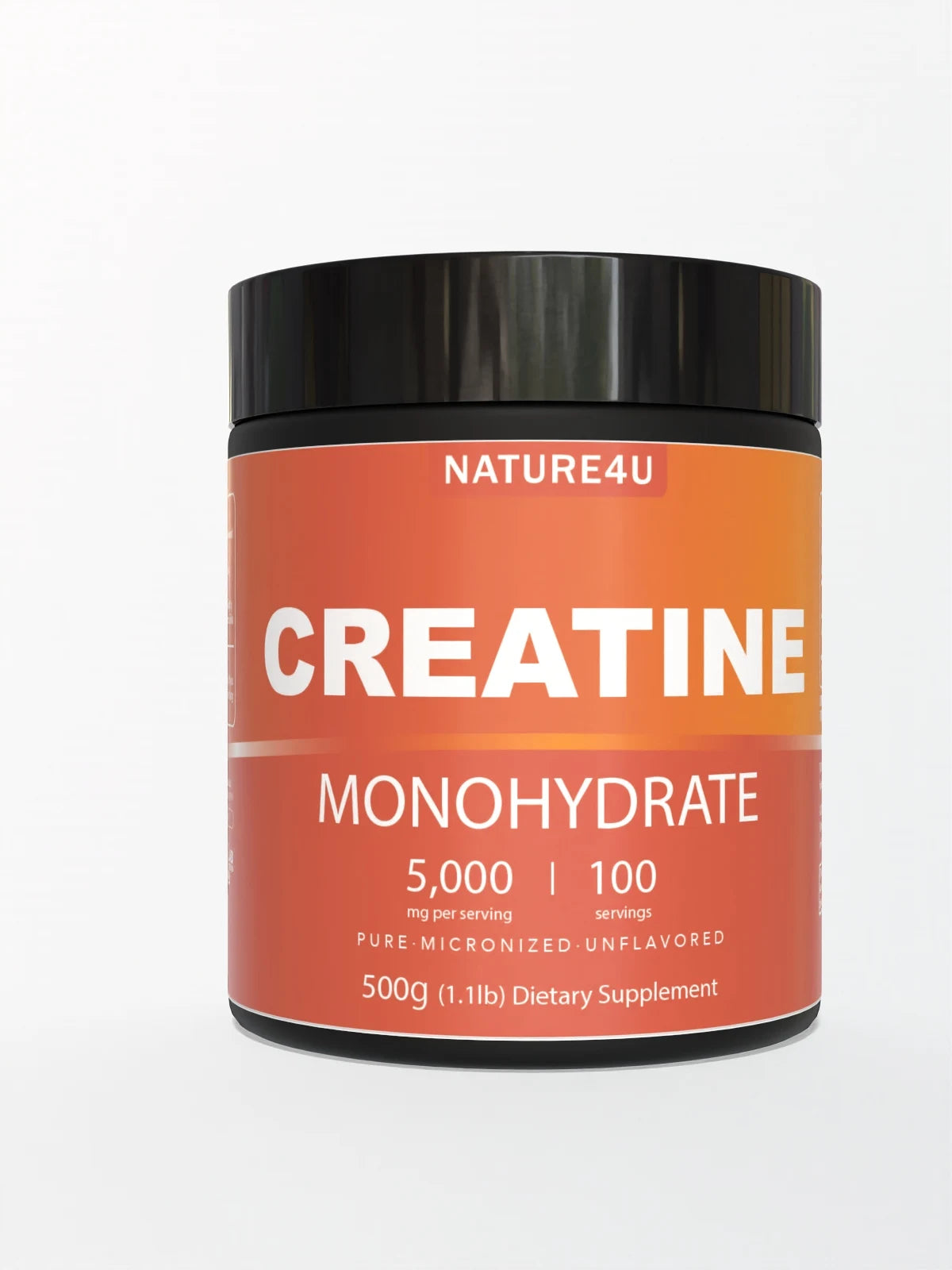 Nature4U poudre de monohydrate de créatine micronisée 500G, 5000 mg par service (5g), créatine pure, non aromatisée, 100 portions