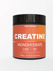 Nature4U poudre de monohydrate de créatine micronisée 500G, 5000 mg par service (5g), créatine pure, non aromatisée, 100 portions