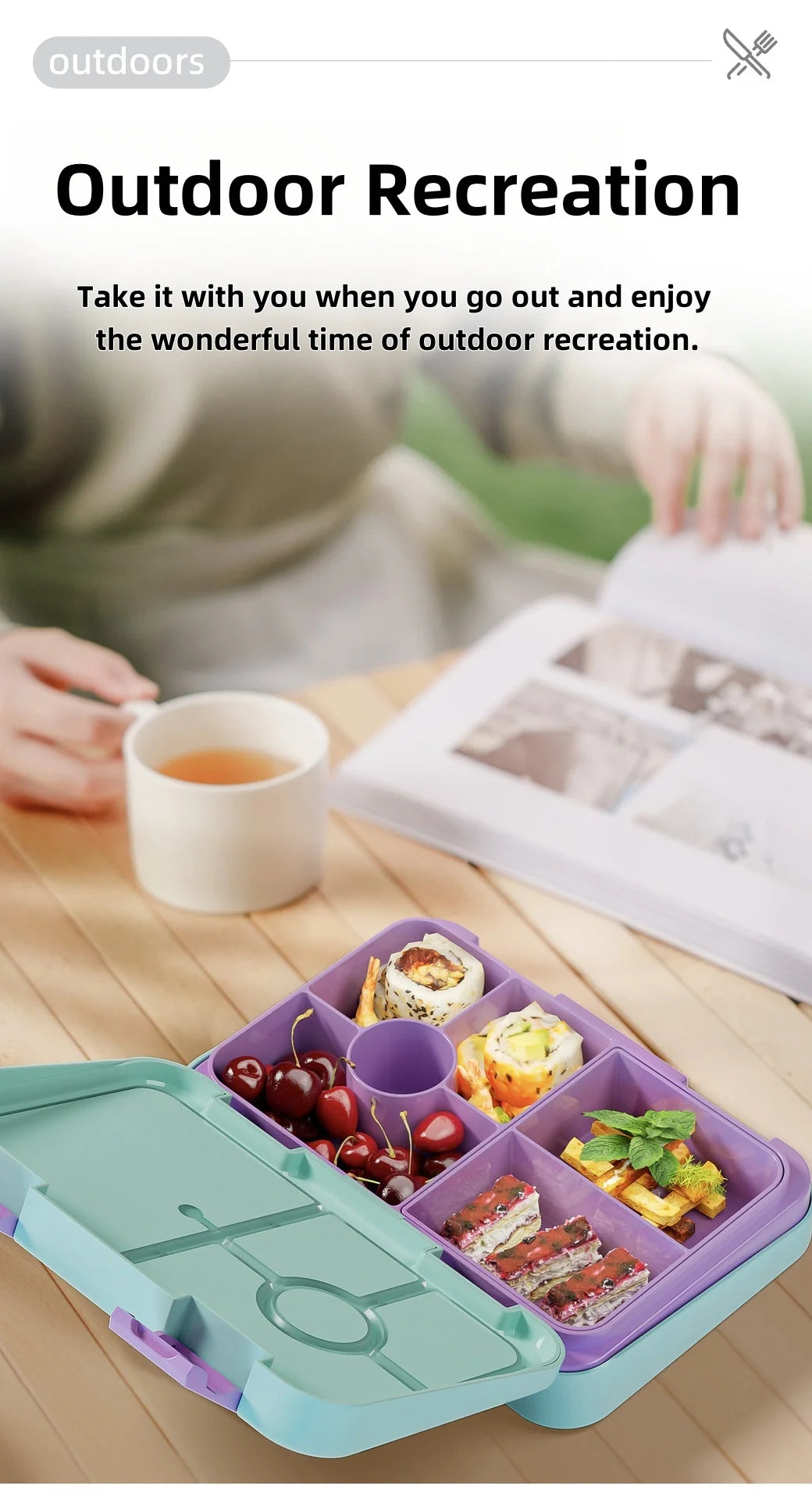 Boîte à lunch Bento pour enfants avec 4/6 compartiments, récipient alimentaire sans BPA, passe au micro-ondes et au lave-vaisselle pour les repas, l'école