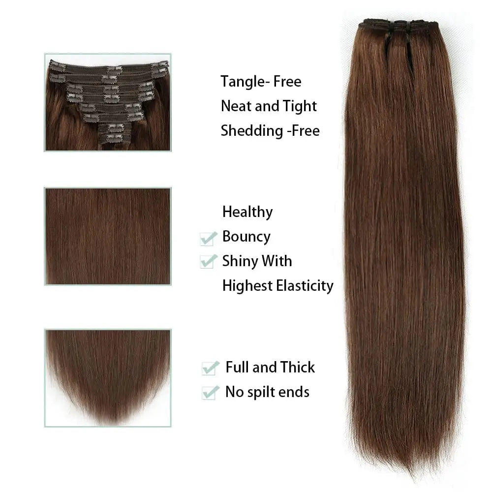 Pince à cheveux humains droite dans les Extensions de cheveux 100% non transformés pleine tête cheveux vierges brésiliens couleur noire naturelle 8 pièces avec 120G