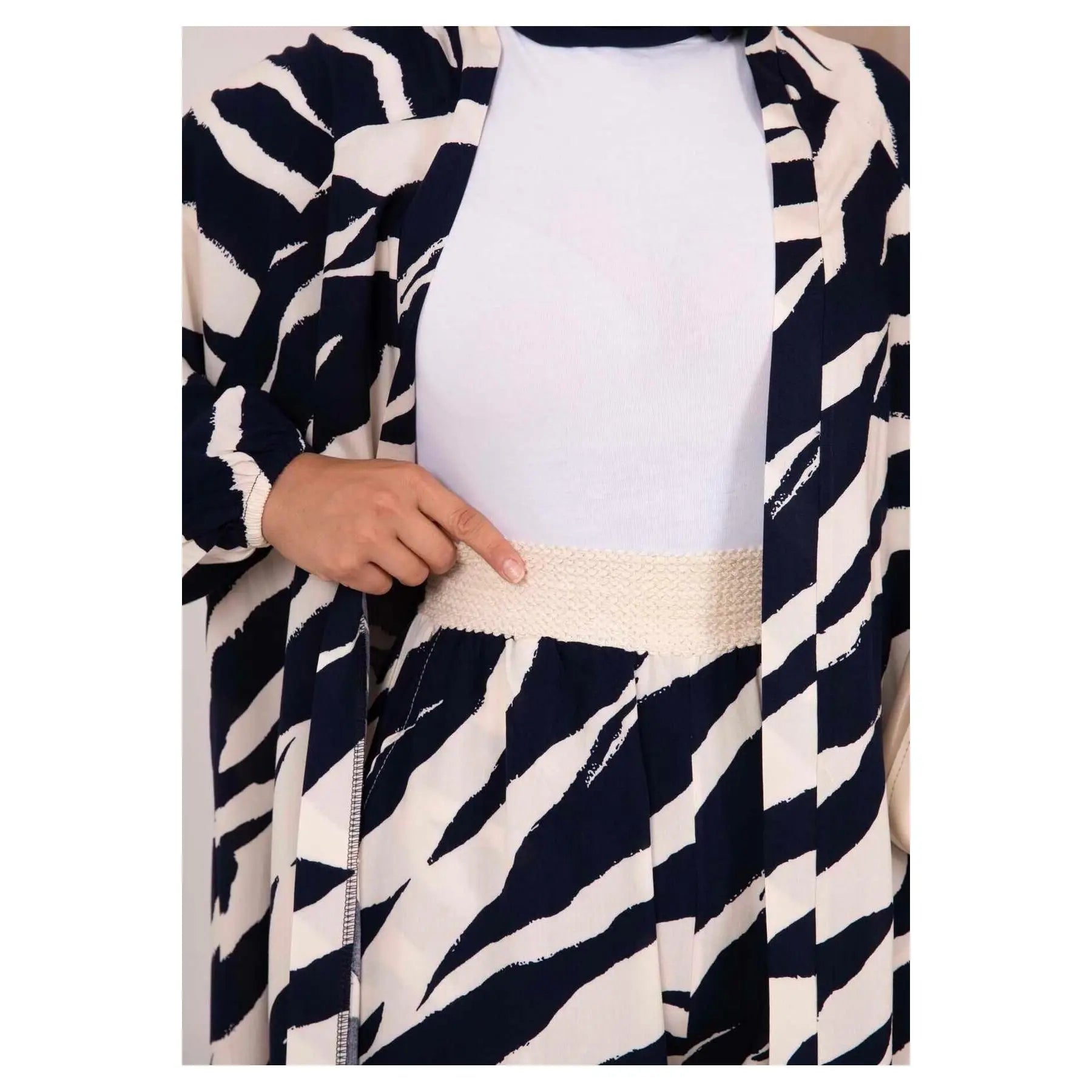 Navy Blue Zebra Pattern Viscose 2-Piece Shorts Set Asymmetrical Collar above Knee Length XL & 2XL Sizes for Club Outfits