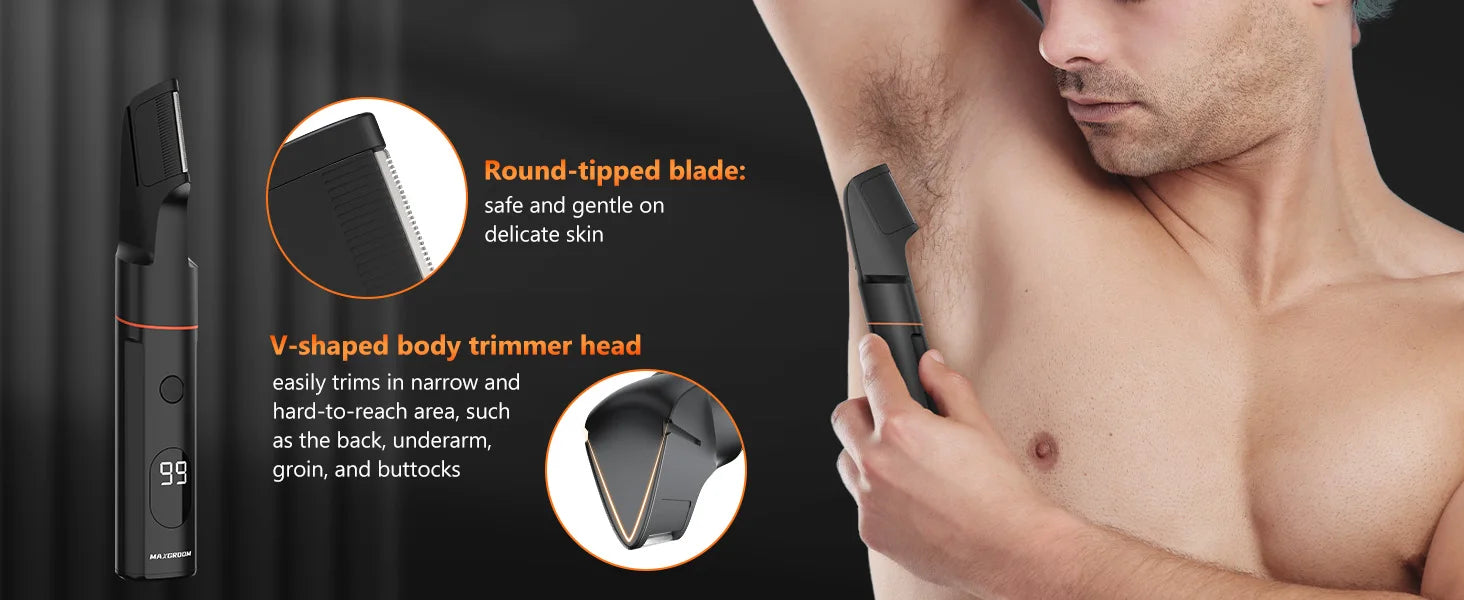 Prevention Words - Men's Body Hair Trimmer Kit, Pubic Hair Shaver, Antarctic Beard Trimmer, Electric Groin Shaver, IPX6 Waterproof, OM, 4 in 1