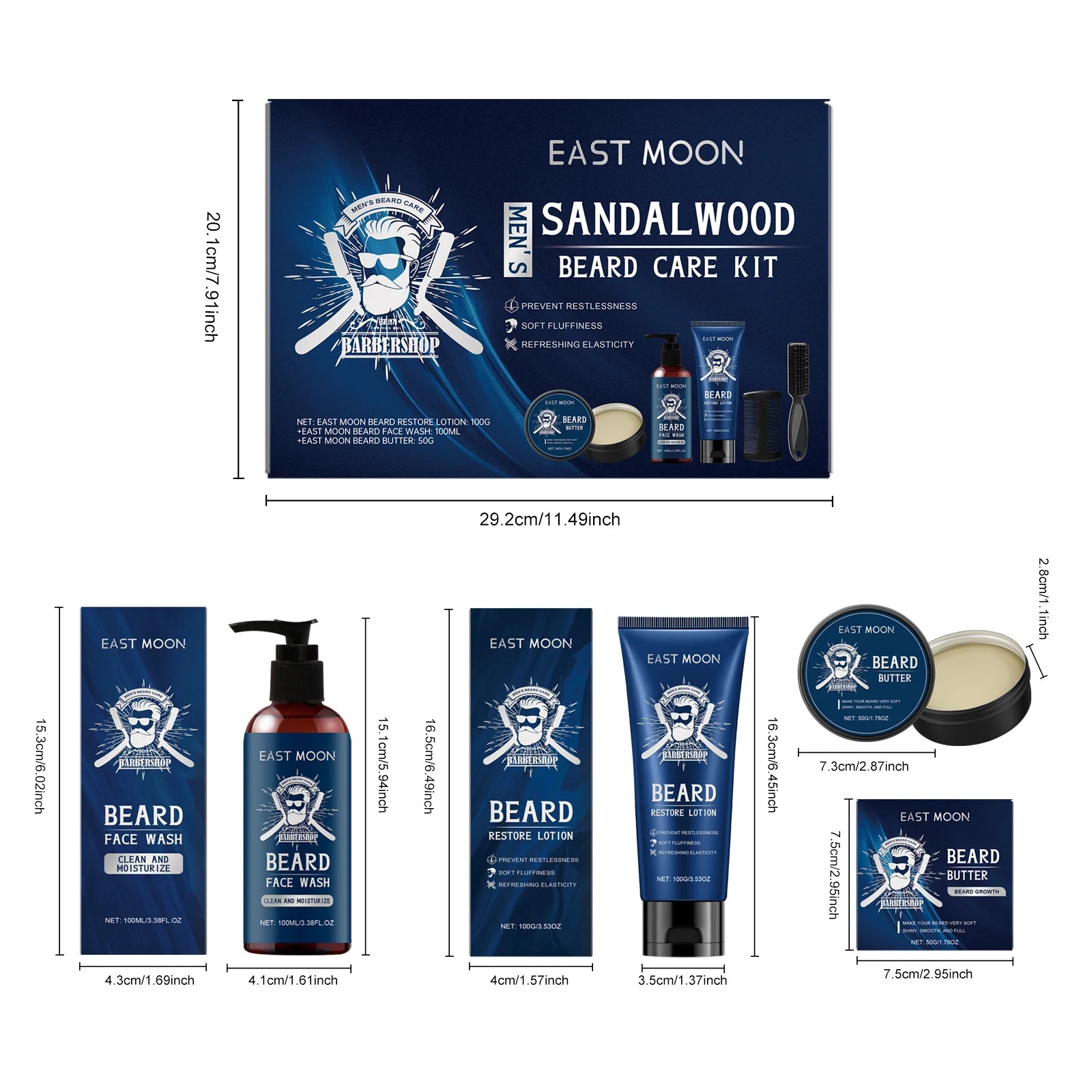 East Moon 1 ensemble hommes bois de santal ensemble de soins de barbe nourrir barbe hydratante barbe propre épaissir barbe style Kit de soins de barbe pour hommes