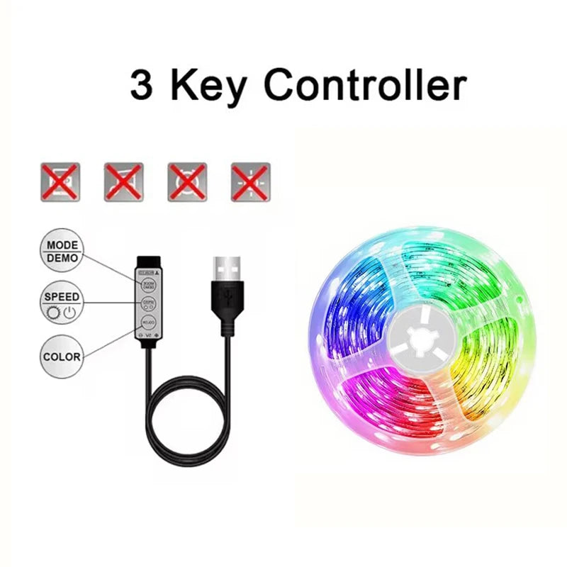 Bande lumineuse LED USB pour la décoration de la chambre, rétroéclairage TV, lampe, ruban à diode, Bluetooth, contrôle d'application, proxy document, RVB 5050, 1-40m