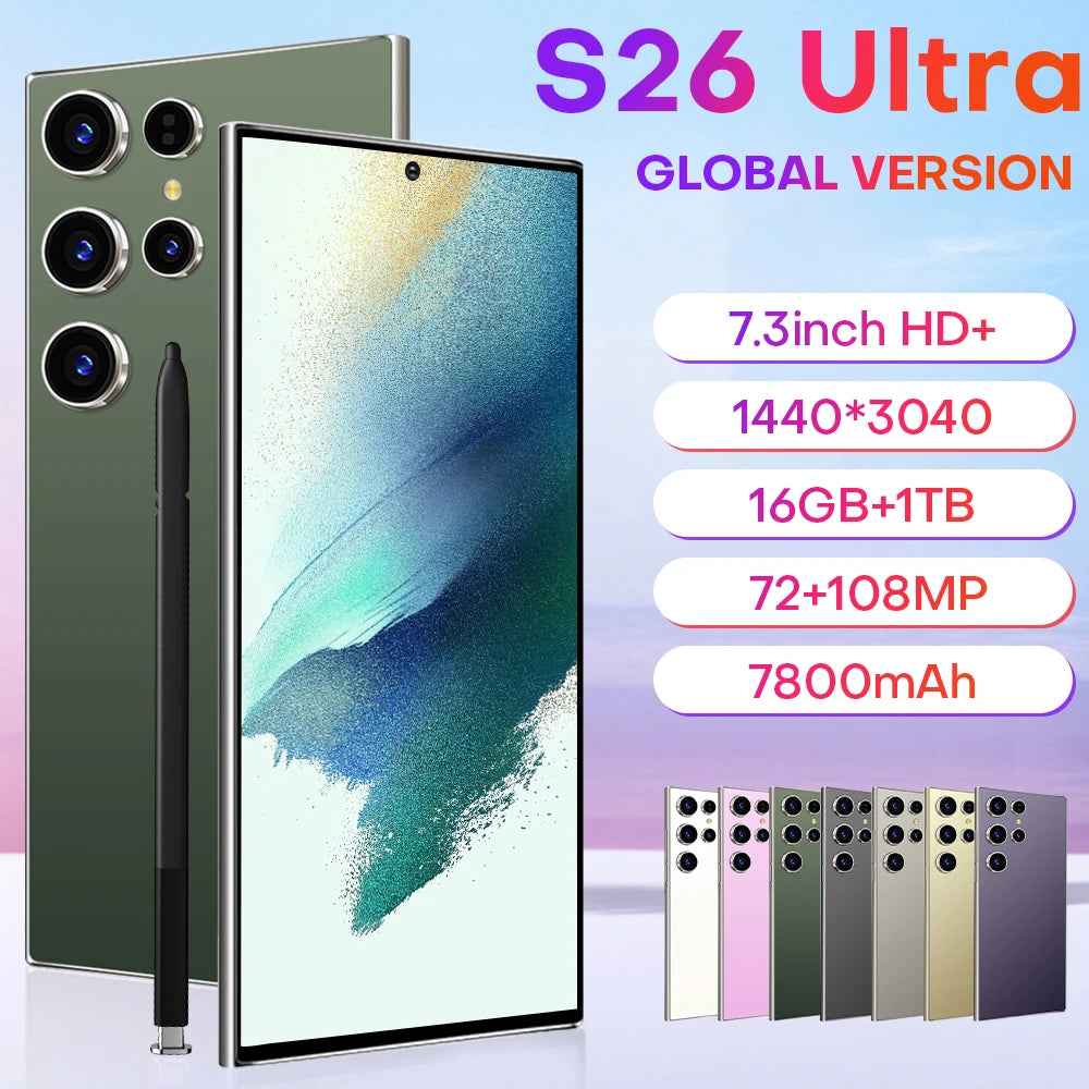 S26 Ultra Tablet PC, 7.3-inch, HD, Global Edition, Dual Original Smart Card, 8000mAh Battery, Face Tab, 2025 Trend