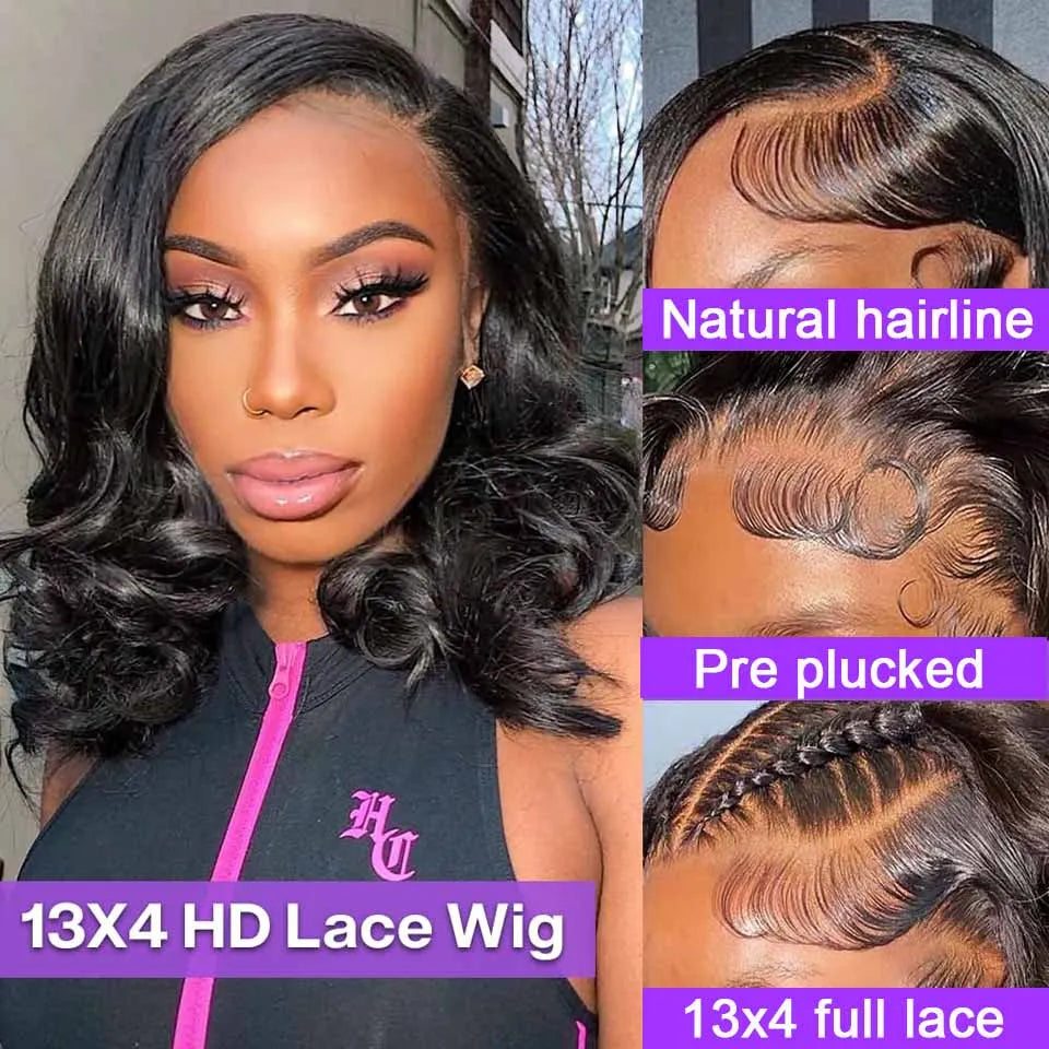 250% perruque de cheveux humains brésiliens vague lâche courte Bob perruque vague de corps 13X4 HD dentelle frontale perruque perruques de cheveux humains pour les femmes noires
