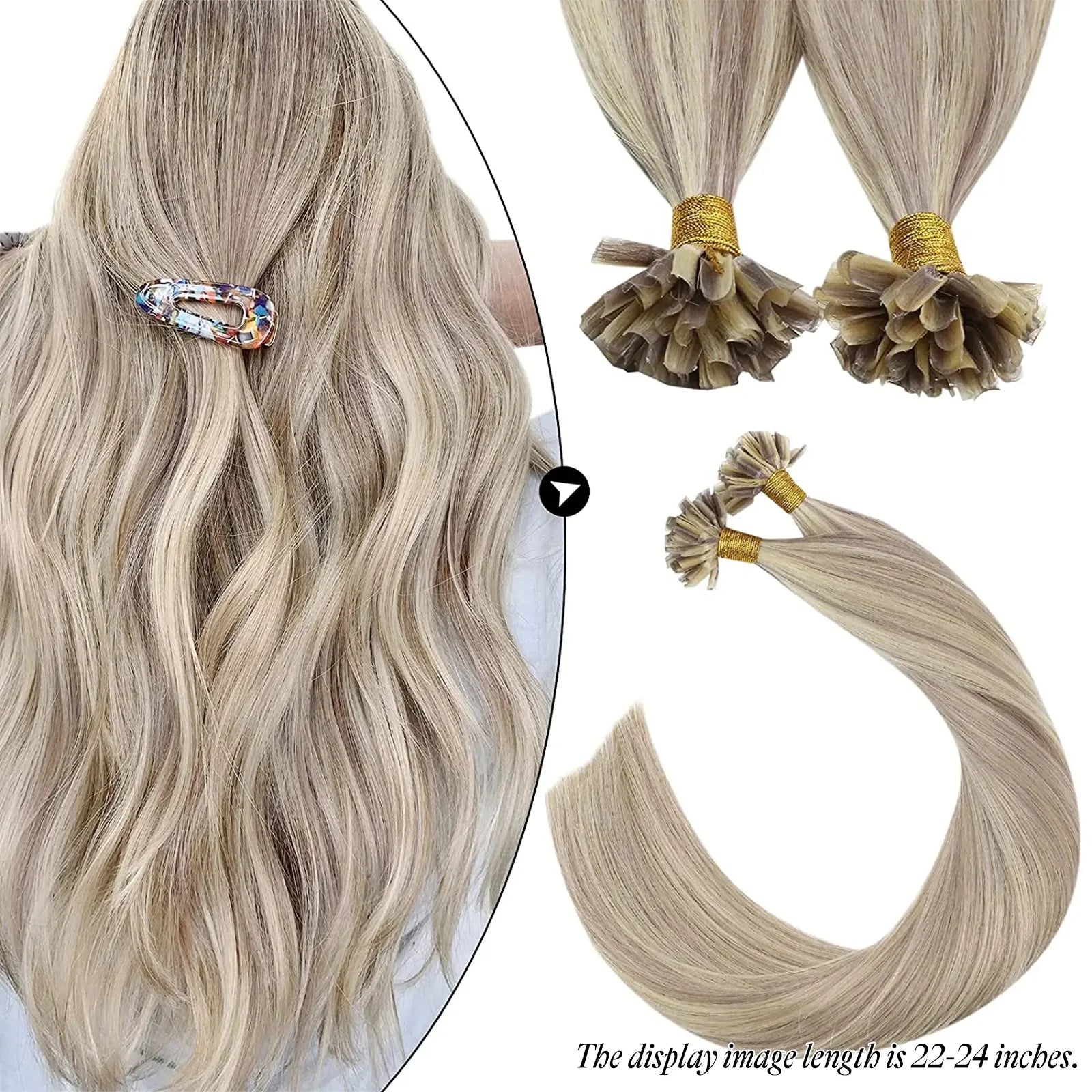 Ugeat U-Tip Human Hair Extensions 1g/s U-Tip Hair for Women 14-24" Pre-Glued Hair Extensions 50g/100g Keratin Tip Hair