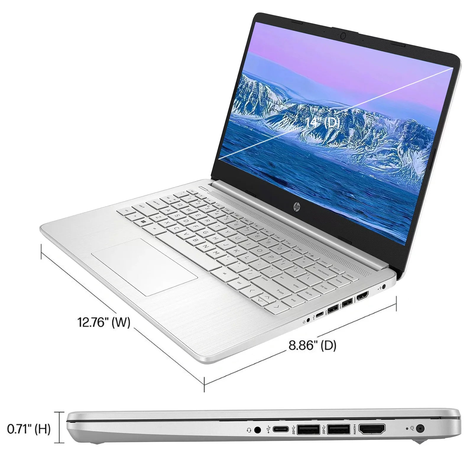 HP plus récent ordinateur portable professionnel 14 pouces, Intel Celeron N4120, jusqu'à 16 Go de RAM, 384 Go de stockage (128 Go d'eMMC + 256 Go Micro SD), 1 Anus Office 365, Argent