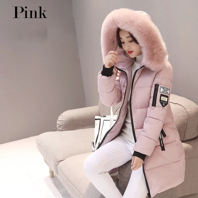 Parka à capuche avec col en fourrure pour femme, chaude, à la mode, confortable, poches zippées, longue veste élégante, Slim et épaisse, manteaux féminins, hiver