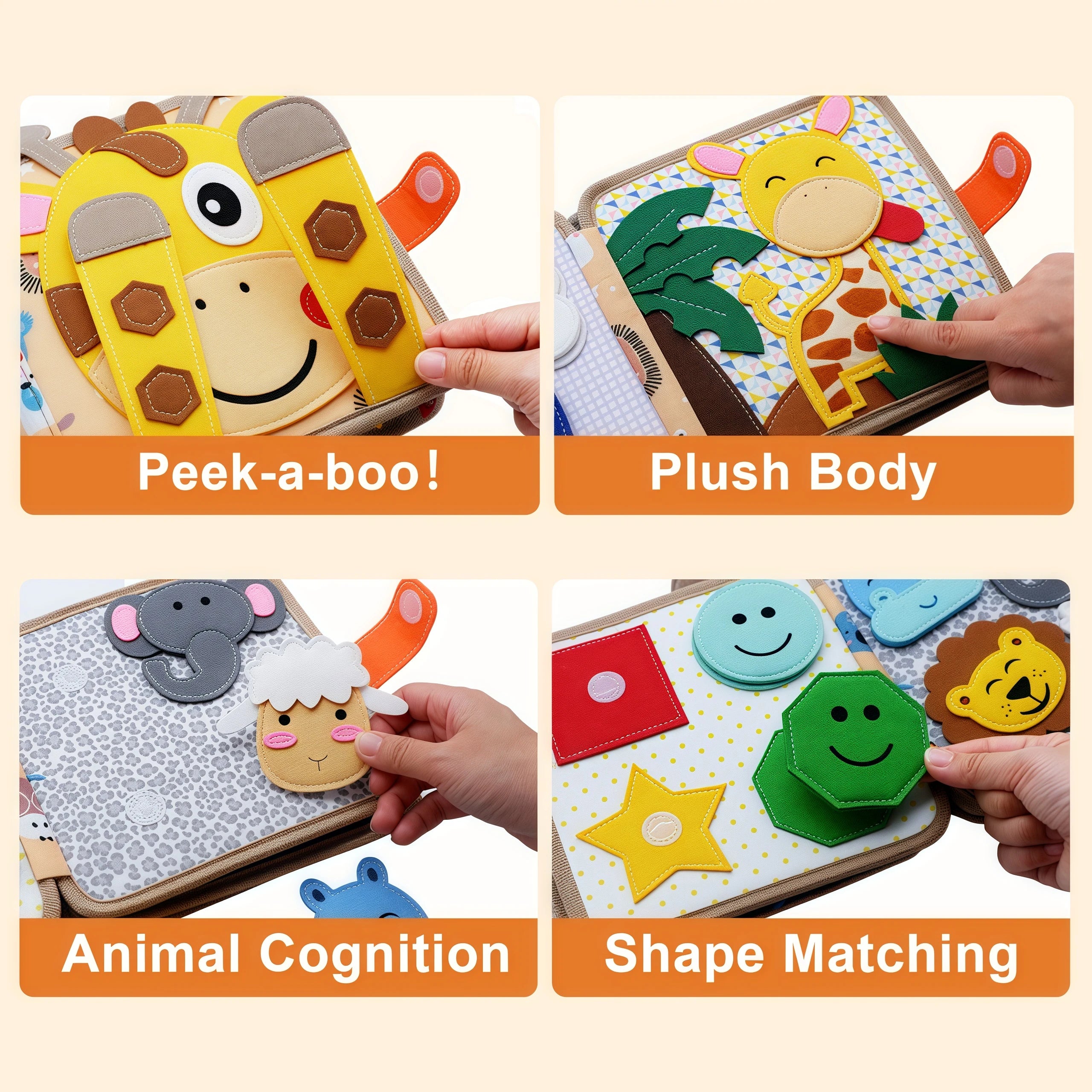 Livres silencieux Montessori pour les tout-petits, livre d'activités douces, livre en tissu feutré, jouet de voyage sensoriel avec activités d'apprentissage