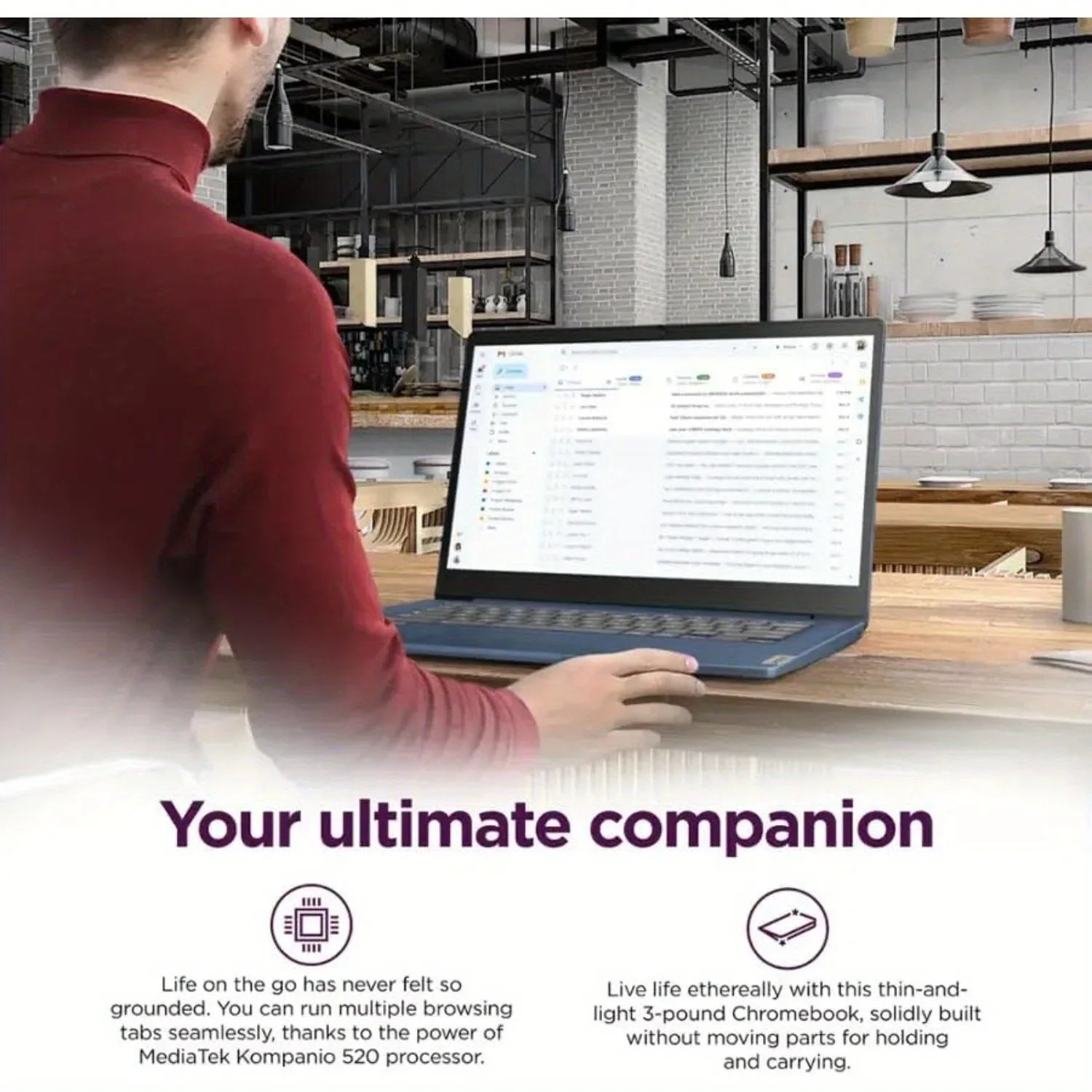 Chromebook Lenovo IdeaPad Slim 3 Full HD 14 pouces, MediaTek Kompanio 520,4 Go de RAM, stockage 320 Go (64 Go eMMC + carte SD 256 Go), système d'exploitation chromée