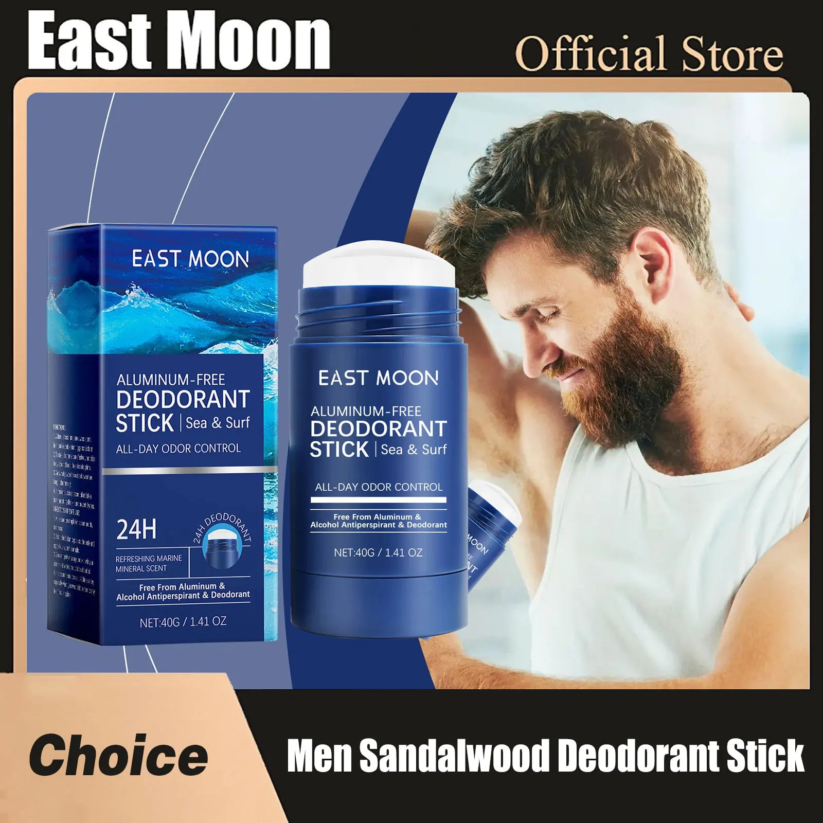East Moon – bâton déodorant en bois de santal pour hommes, Anti-transpiration, garde le séchage, parfum durable, élimine les odeurs des aisselles, bâtons rafraîchissants