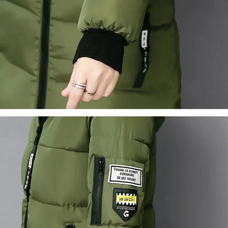 Parka à capuche avec col en fourrure pour femme, chaude, à la mode, confortable, poches zippées, longue veste élégante, Slim et épaisse, manteaux féminins, hiver