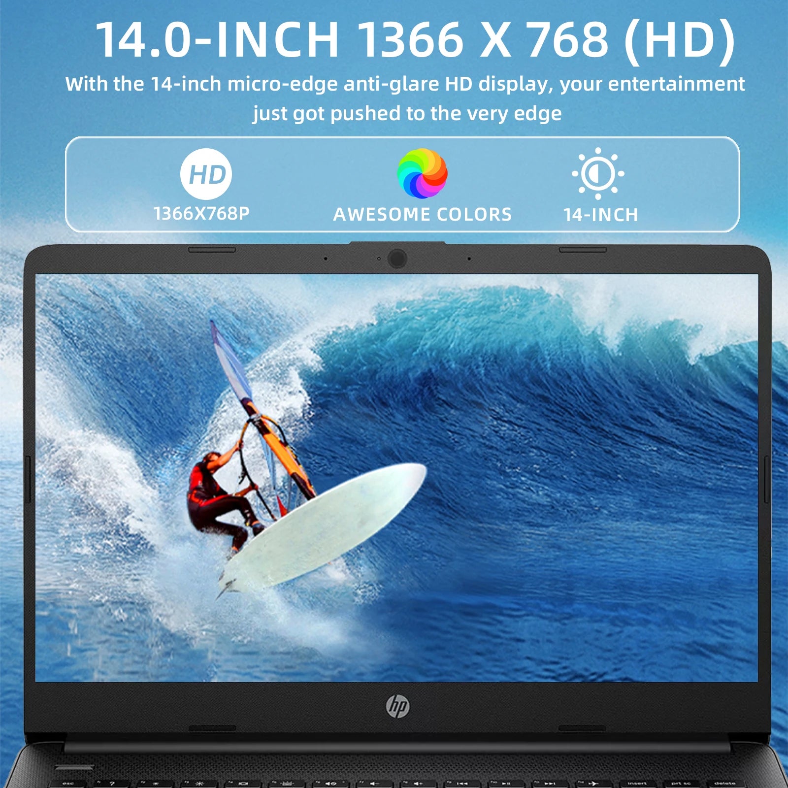 HP-Ordinateur portable professionnel 14 pouces, Intel Celeron N4120,16 Go de RAM,384 Go de stockage (128 Go eMMC + 256 Go de carte SD),1 an Office 365