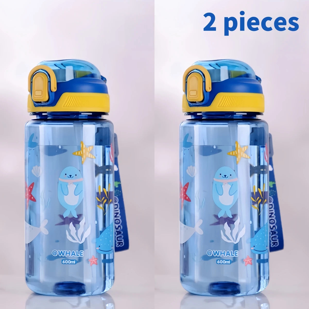 Bouteille d'eau dinosaure de 600ml pour enfants, tasse à bec avec paille en Silicone, bouteilles d'eau en plastique étanches, tasse d'eau d'été pour enfants