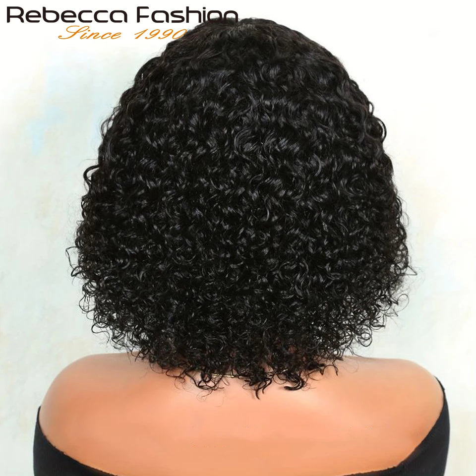 Perruques de cheveux humains Pixie Cut Bob avec frange pour femme, perruque pleine machine bouclée, surbrillance, couleur blond miel, court, caution