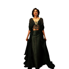 Luxury Emerald Green Drape Jacket 3 Piece Set Women Designer Ethnic Wear Co Ord Outfit