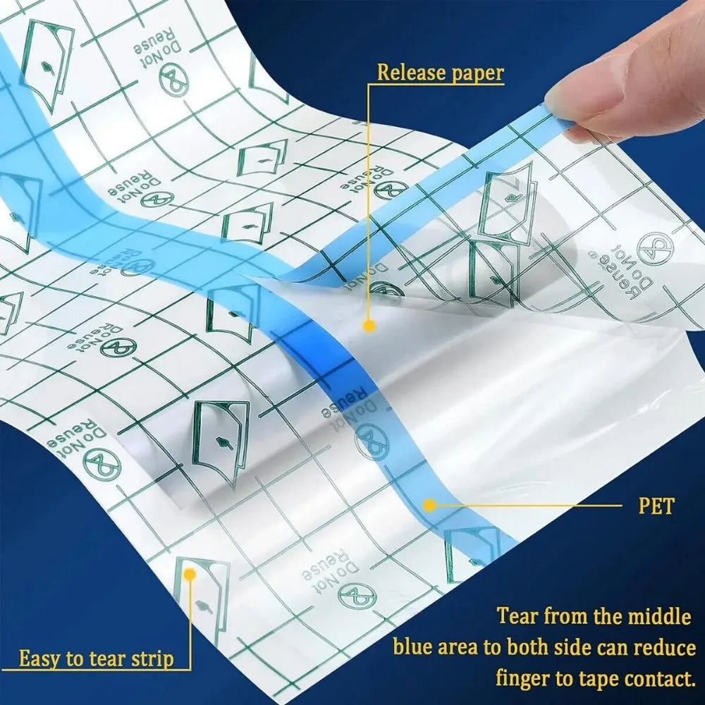 Waterproof PU film, adhesive bandage for aftercare, skin protection, healing, tattoo repair.