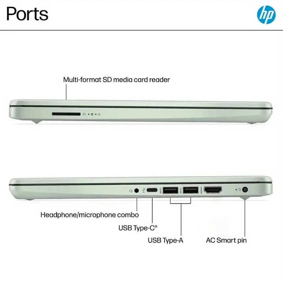Ordinateur portable professionnel HP HD 14", processeur Intel N150, 16 Go de RAM, 128 Go de UFS, graphiques Intel, Wi-Fi 6, Windows 11 Home, vert saule