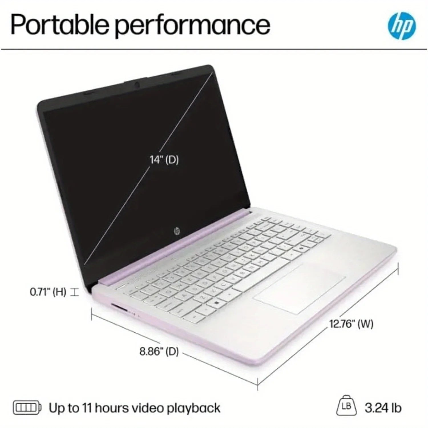 Ordinateur portable professionnel HP HD 14", processeur Intel N150, jusqu'à 16 Go de RAM, 128 Go UFS, graphiques Intel, Wi-Fi 6, Windows 11 S, miel lavande