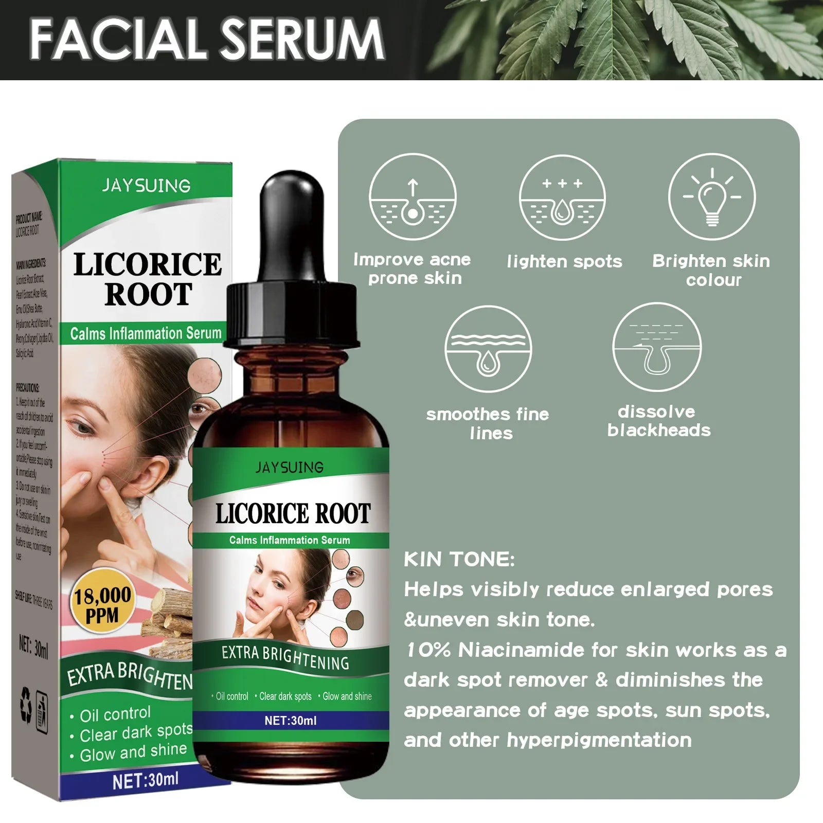 Sérum pour le visage, rétrécissement des pores, extrait de racine de réglisse, huile essentielle, Anti-acné, contrôle de l'huile des rides, points noirs, liquide, soin du visage